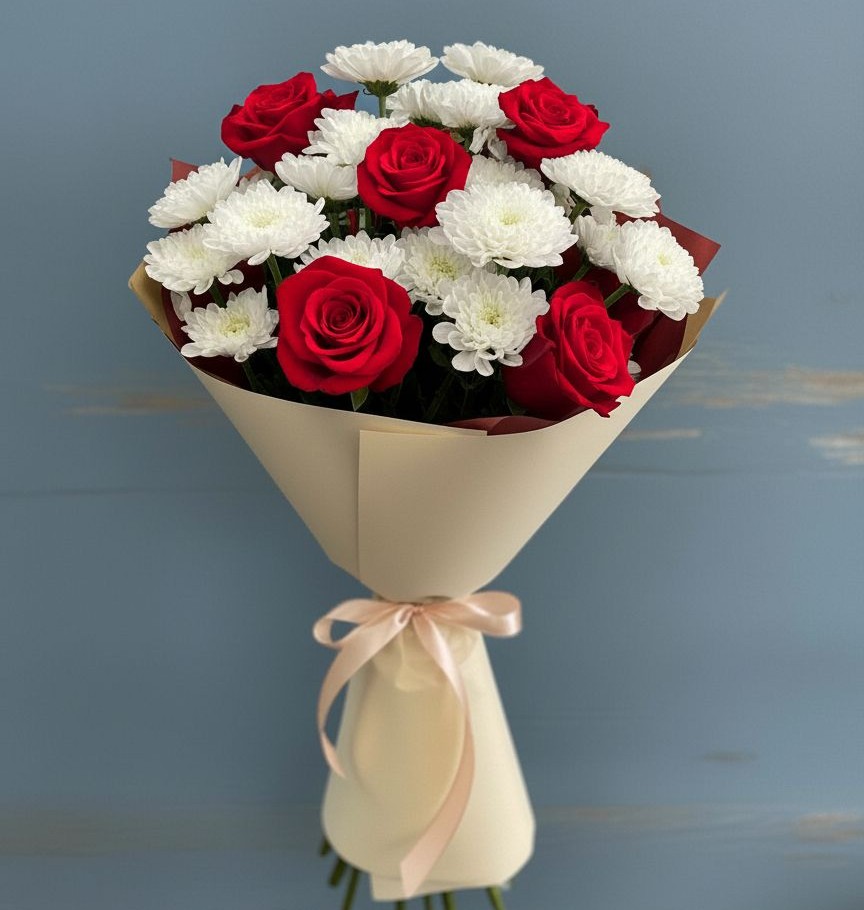 Букет цветов из: Розы и Хризантемы в Краснозоринском