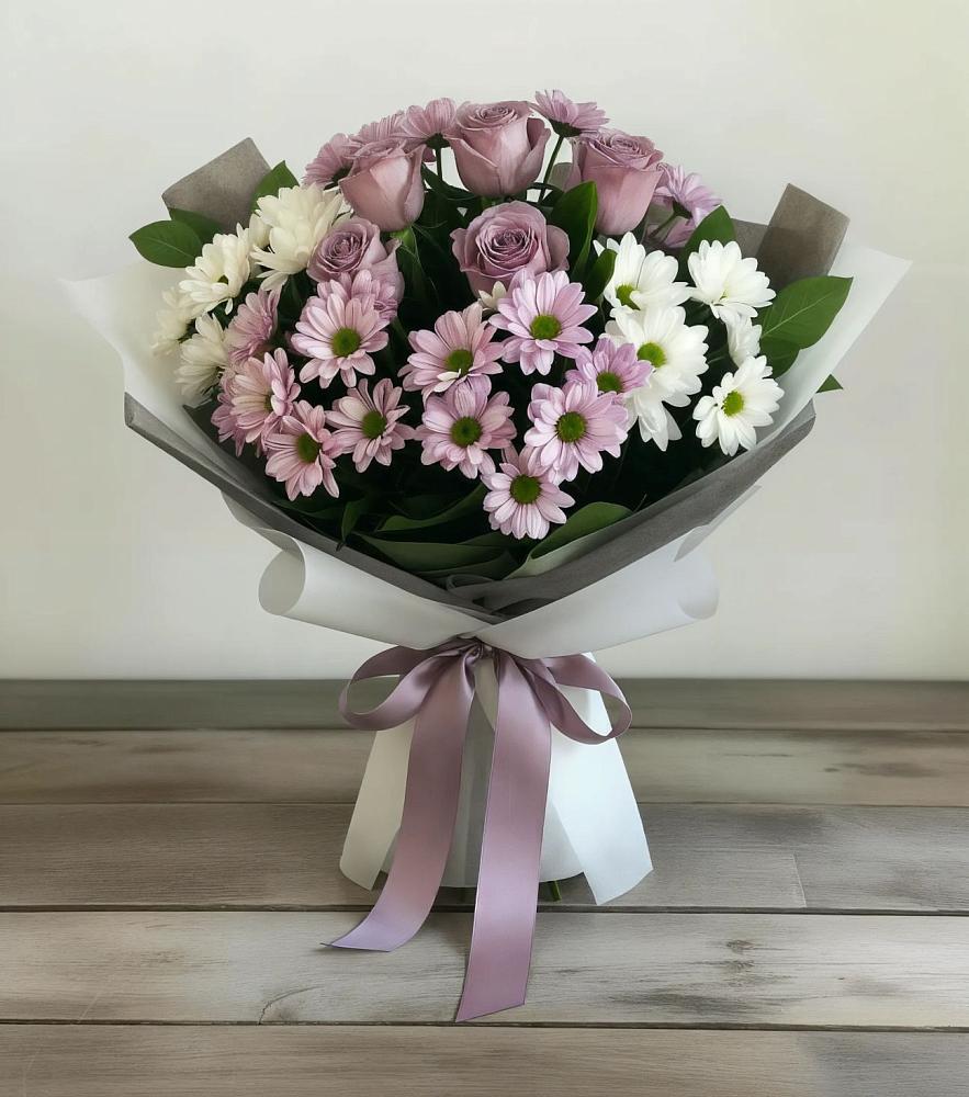 Букет цветов из: Хризантемы и Розы в Краснозоринском