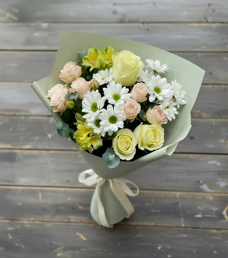 Букет цветов из: Альстромерии, Розы и Хризантемы в Краснозоринском
