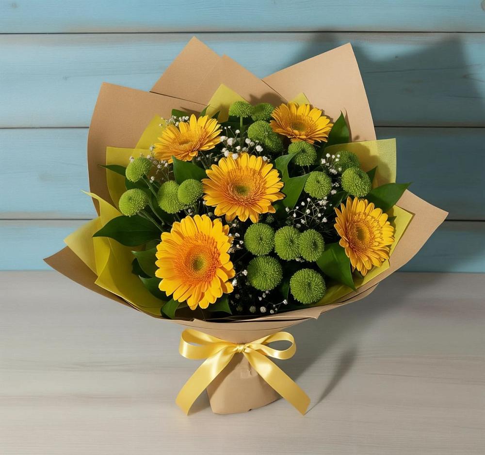 Букет цветов из: Герберы и Хризантемы в Краснозоринском