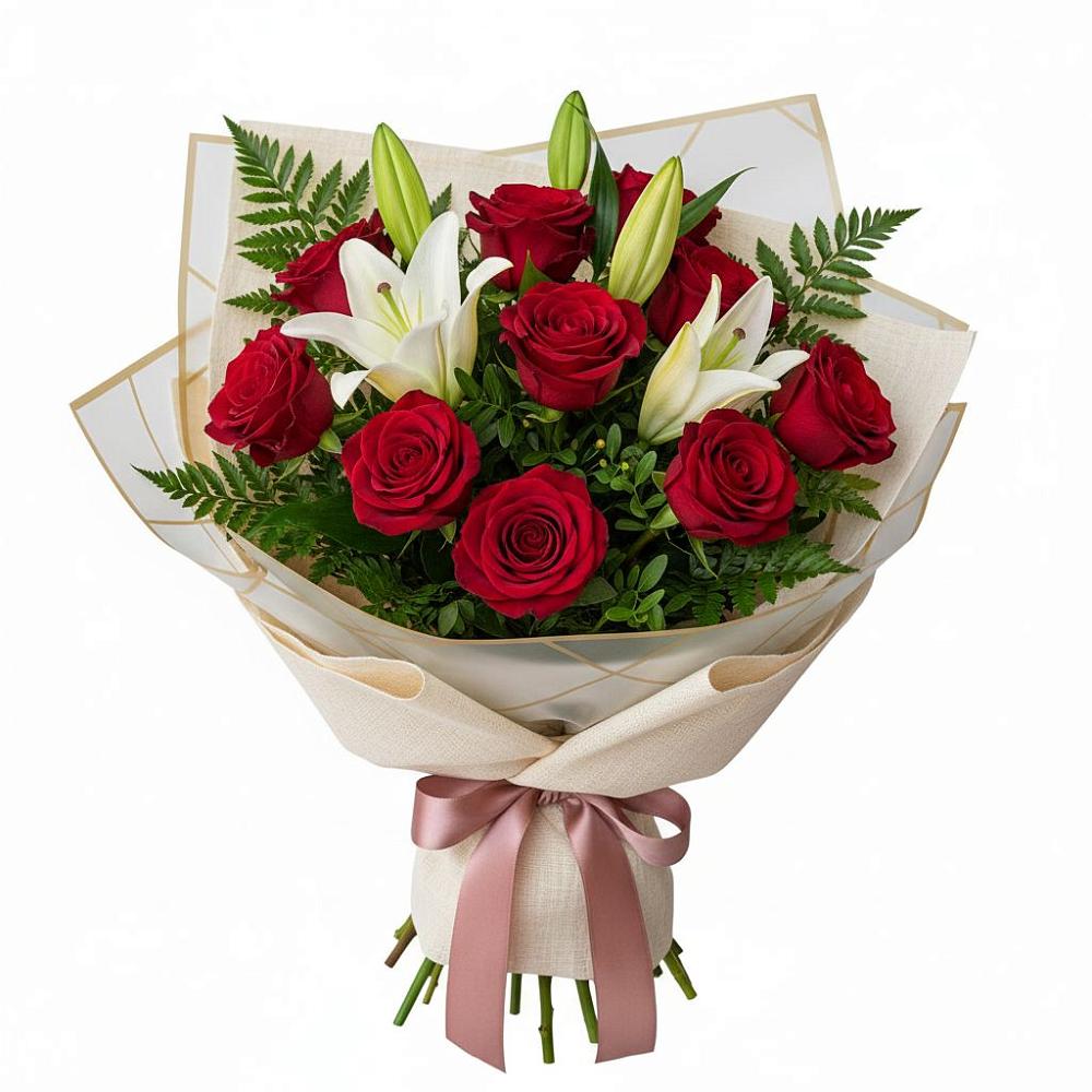 Букет цветов из: Лилии и Розы в Краснозоринском