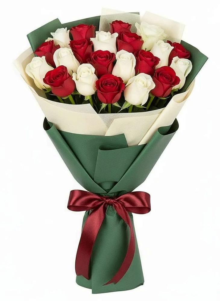 Букет Микс из красных и белых роз в Краснозоринском
