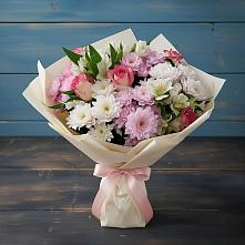 Букет цветов из:  Хризантемы, Альстромерии и Розы #REPLACE_PRED# Краснозоринском