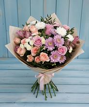 Букет цветов из:  Хризантемы, Розы и Альстромерии #REPLACE_PRED# Краснозоринском