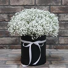 Цветочная композиция из Гипсофила в шляпной коробке в Краснозоринском
